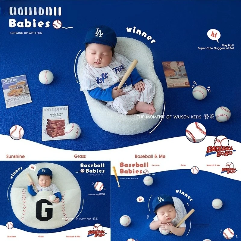 

Newborn Photography Accessories Props Sports Baseball Outfit Set Backdrop Balls Decorations for Studio Photoshoot Photo Props