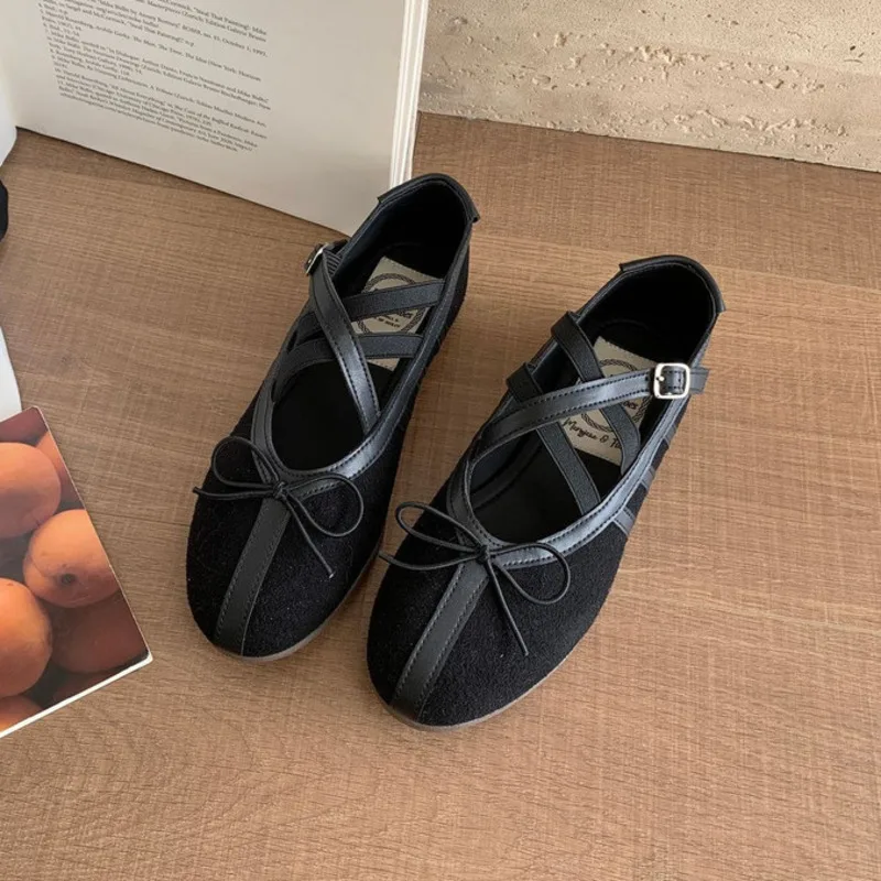 

Flat Heel Shallow Mouth Mary Jane Toe Layer Cowhide Soft Sole Ballet Shoes Round Toe Height Increasing Women's Singles Shoes