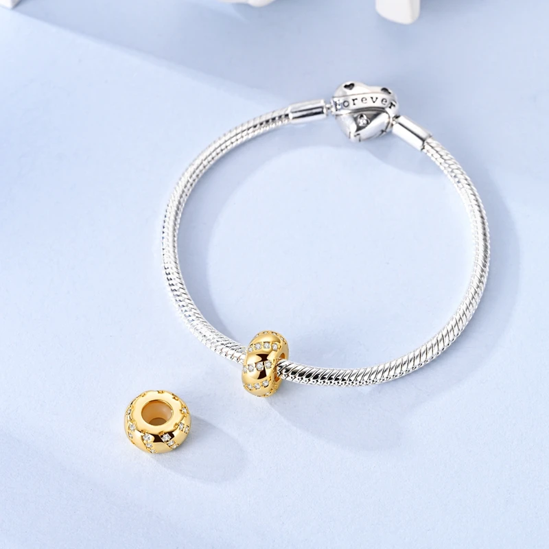 925 Silver Charms Silicone Spacer Stopper Clip Beads Sun Moon Love Cross Flower Fit Original Women Bracelet Dangle DIY Gift