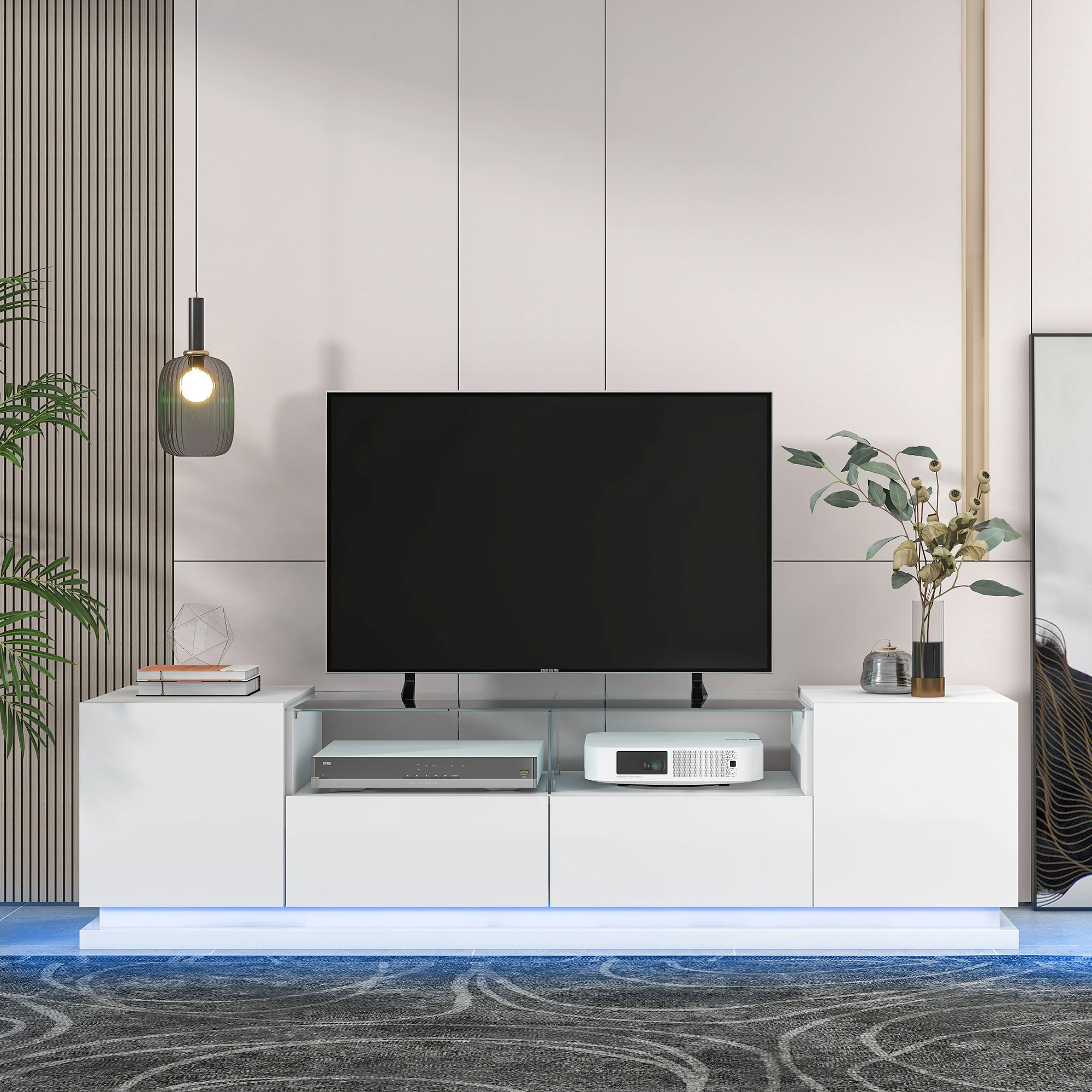 TV Stand with Tempered Glass Modern High Gloss Entertainment Center for TVs Up to 70