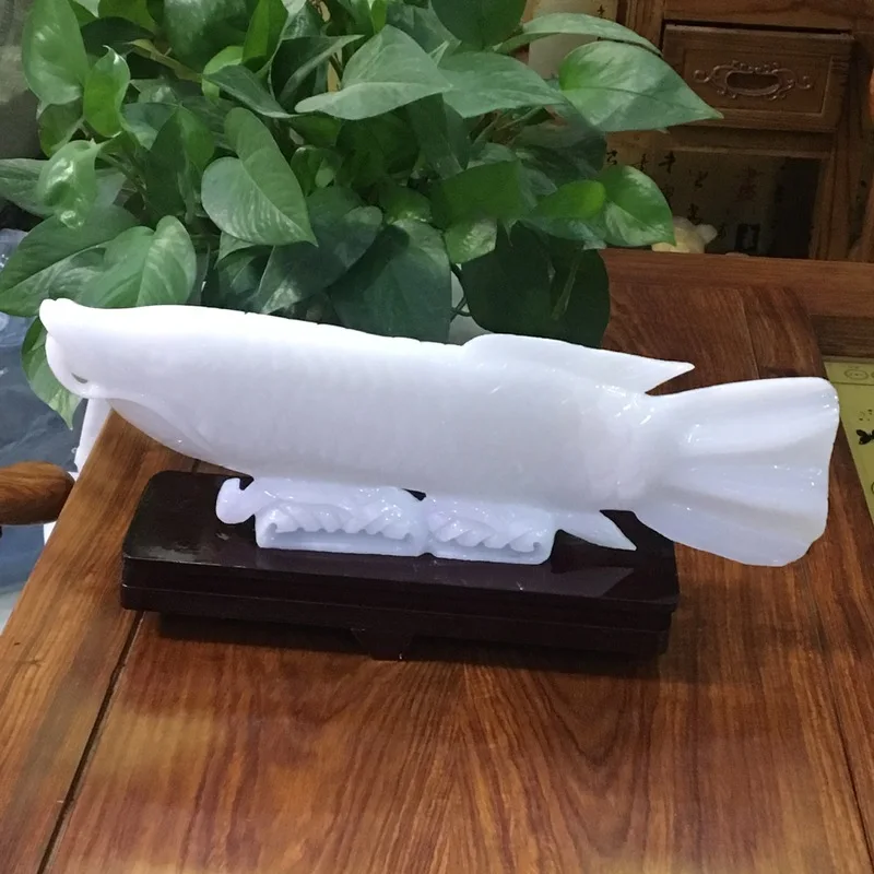 Wholesale Afghan white jade dragon fish ornaments, jade fish home living room carvings, handmade crafts