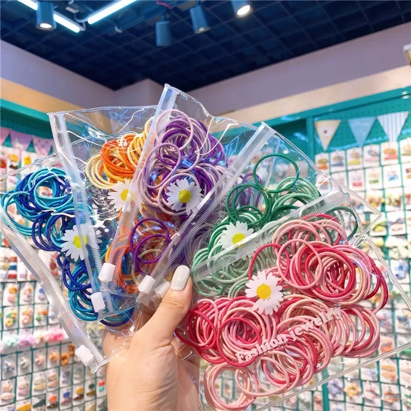 

100 Pcs/bag Korean Children's Simple Colorful Basis Rubber Band Hair Rope Headwear Fashion Sweet Girl Ponytail Hair Accessories