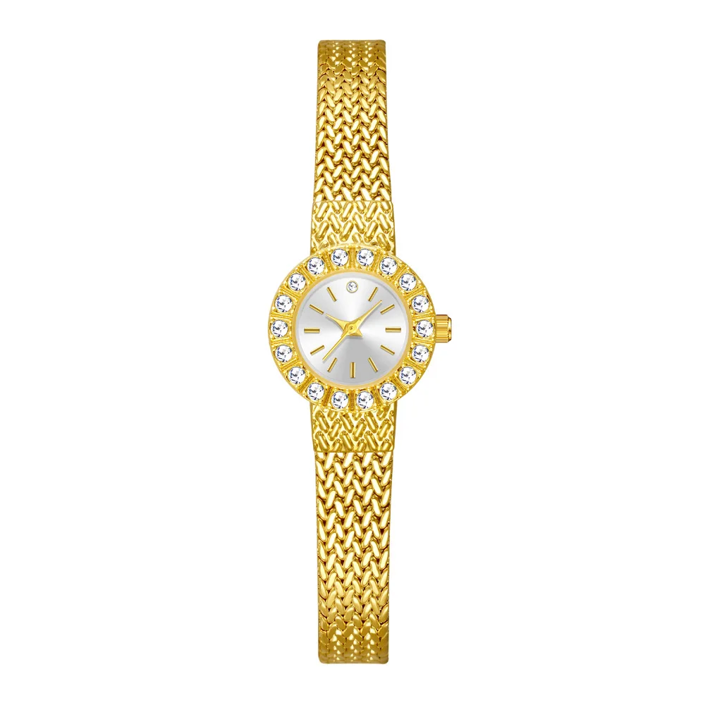 Reloj Retro de lujo para mujer, reloj de cuarzo pequeño elegante a la moda, resistente al agua, esfera de diamante, reloj dorado, regalo para novia 2025