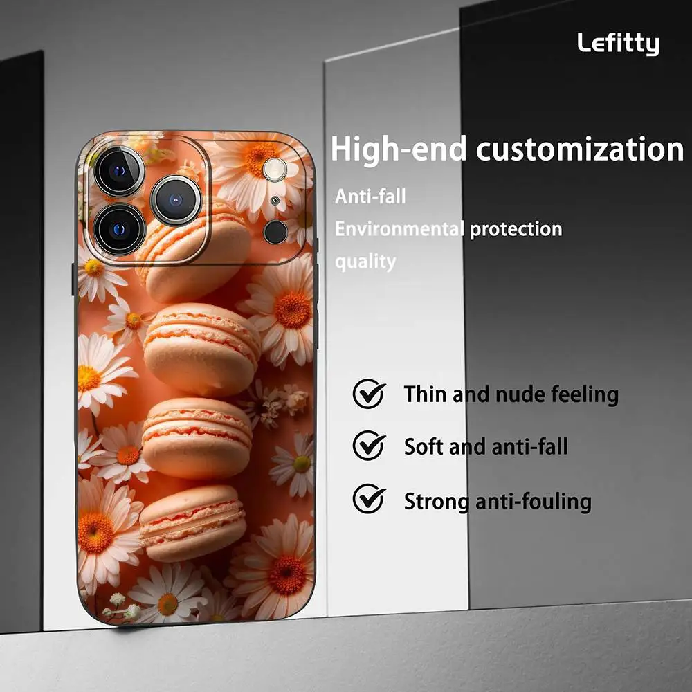 Macaron Ice Cream Cake Donut telefoonhoesje voor iPhone 17 16 15 14 13 Pro Max Plus Mini Frosted Soft Case Funda Schokbestendige hoesjes