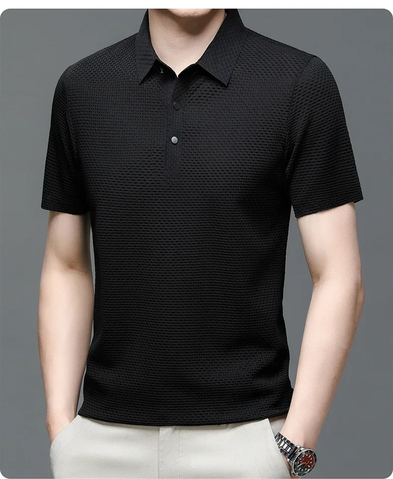 Sommer Neue männer Lop-up Hohl kurzarm Polo-Shirt Eis Seide Marke Kleidung Atmungsaktive Business-Mode T-Shirt männlichen Bis 6XL – Detail 34