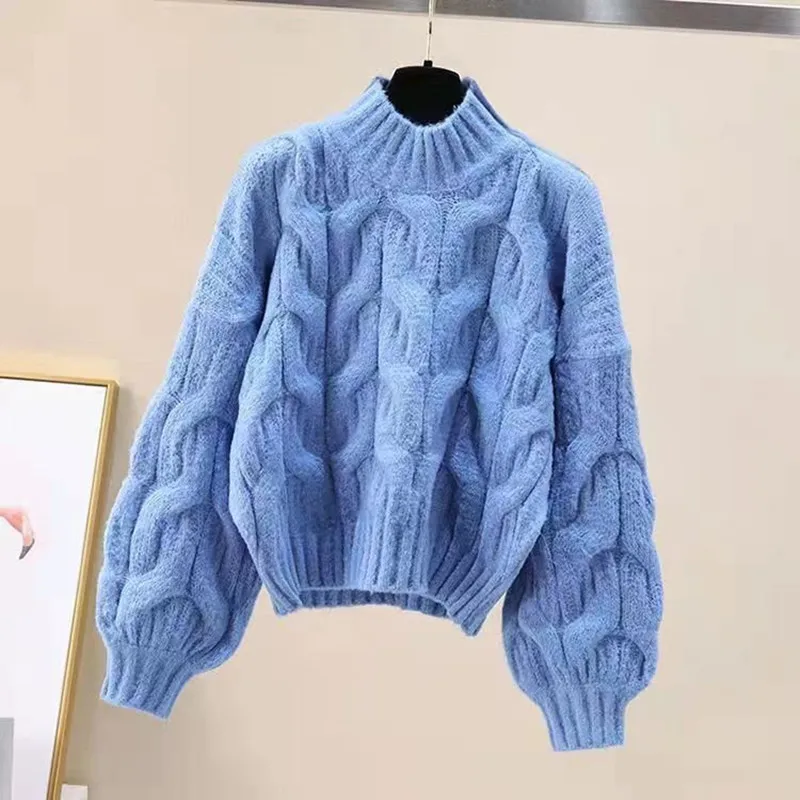 سترة محبوكة بلوفرات نسائية جديدة بأكمام طويلة ورقبة وهمية سترة بيضاء متماسكة بلوفر نسائي ملابس تريكو نسائية Q1582 #3