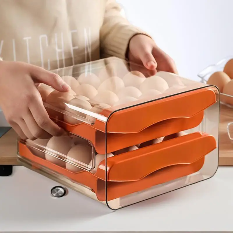 حامل البيض المتدحرج الأوتوماتيكي - صندوق تخزين الثلاجة بطبقة مزدوجة مع درج منزلق، تصميم موفر لمساحة المطبخ #1