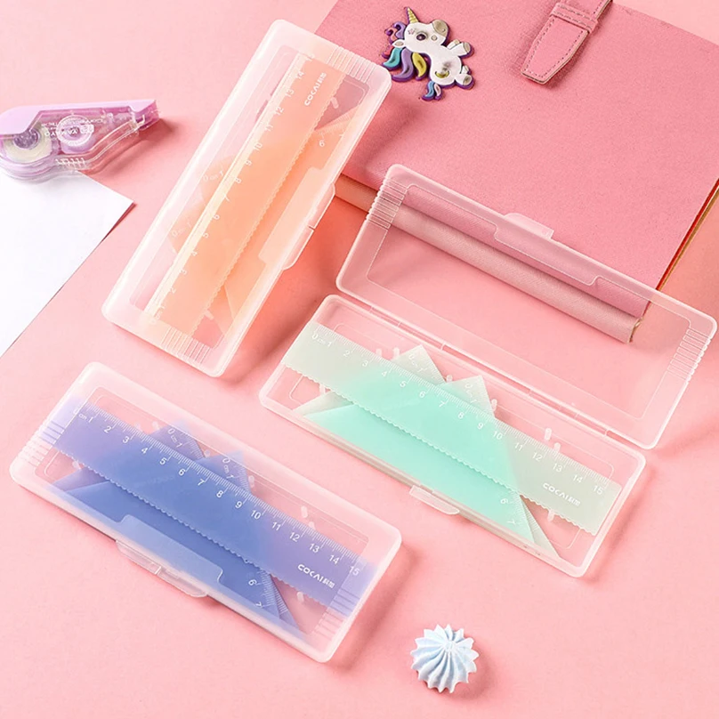 4Pcs Candy Color Ruler Set School Supplies 15cm Drawing Tool Triangular Ruler School Accessories Stationery Reglas Rules Set