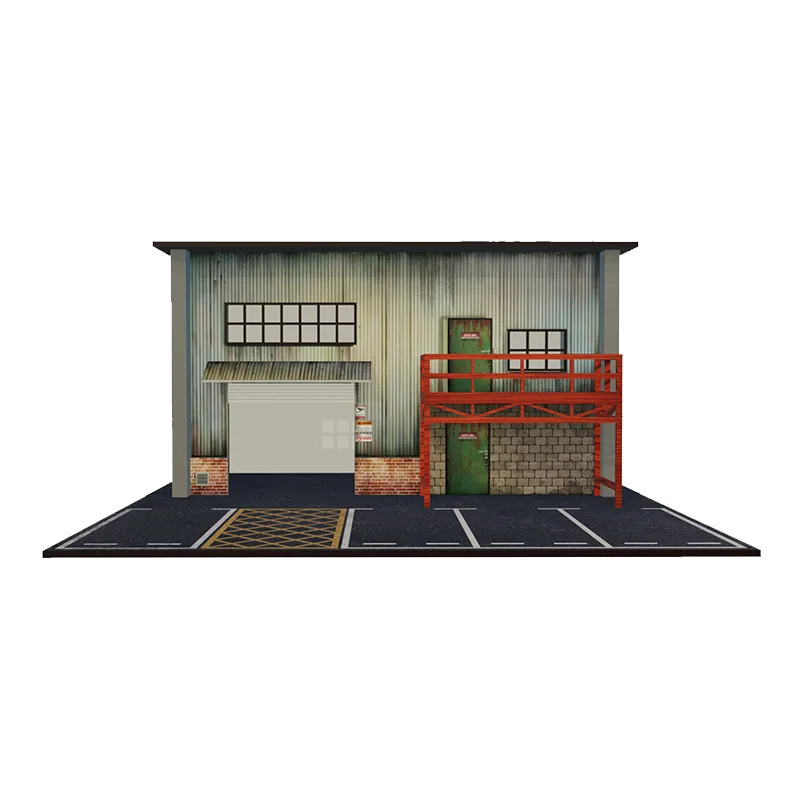 Diorama 1:64 modelo de estacionamiento americano casa pequeña edificio de madera con luces simulación coche garaje escena modelo de exhibición