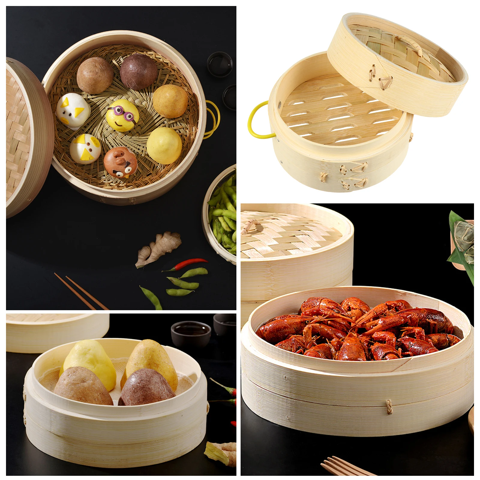 

2pcs Bamboo Steamer Household Steamer Food Basket Steaming Vegetable Large Kitchen Multi-functional Healthy Diet