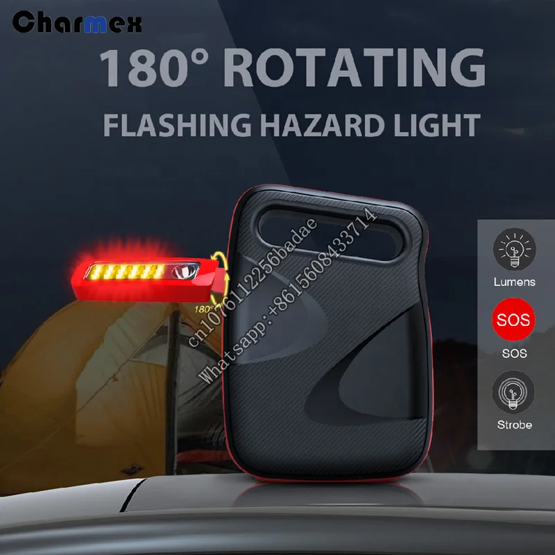 Charmex Mobile Power Station Battery Car Jump Starter  Bank Rotating Flashing Hazard Light SOS Function