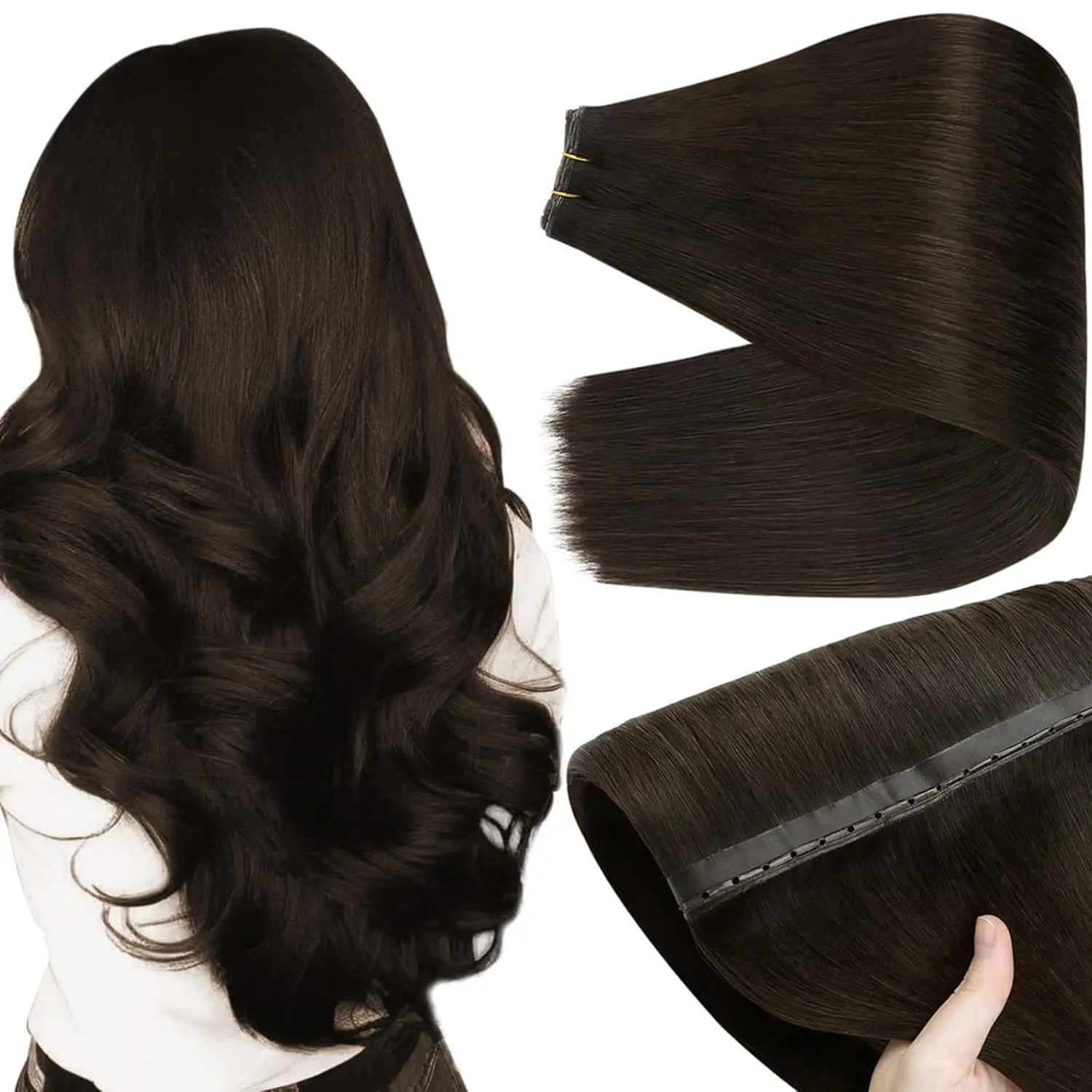 Full Shine Human Hair Butterfly Weft Extensions Invisible PU Hole Weft, Highlight Style, Commonly Called Genius Weft Hair