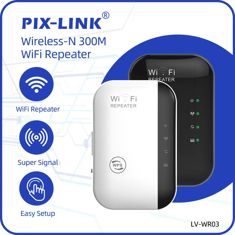 

PIX-LINK WR03 N300 WiFi Repeater Wireless N Router/AP 300Mbps 2.4GHz Signal Booster Extender WPS Easy Setup Wall Penetration