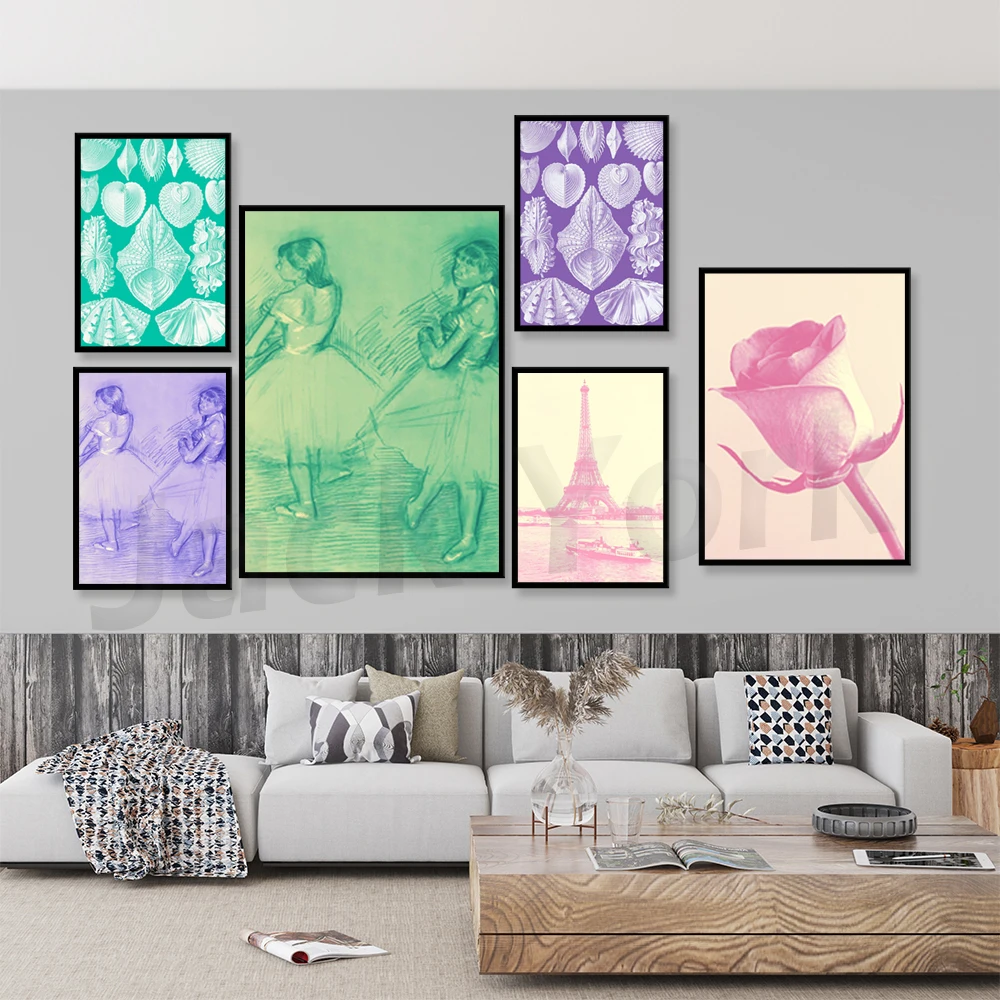 Eiffel Tower ,Ballet Dancer, Rose Wall Art in Pastel Colors, Danish Pastel Decor,  Floral Decor, Single Flower,