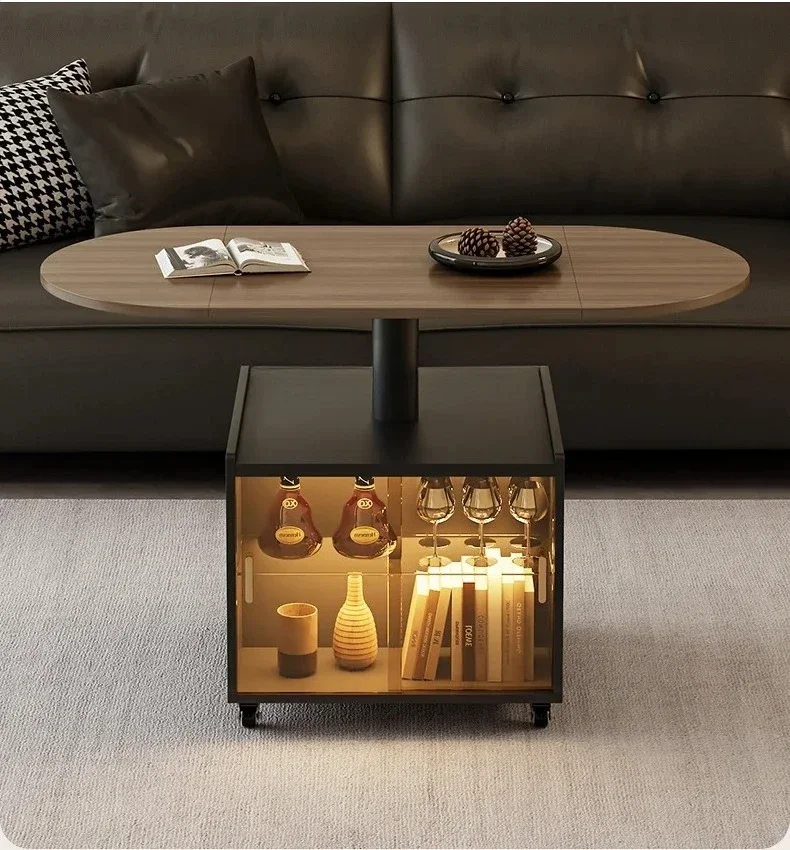 

Minimalist Lifting Coffee Table Living Room Home Removable Storage Tea Table Foldable Rounded Corner