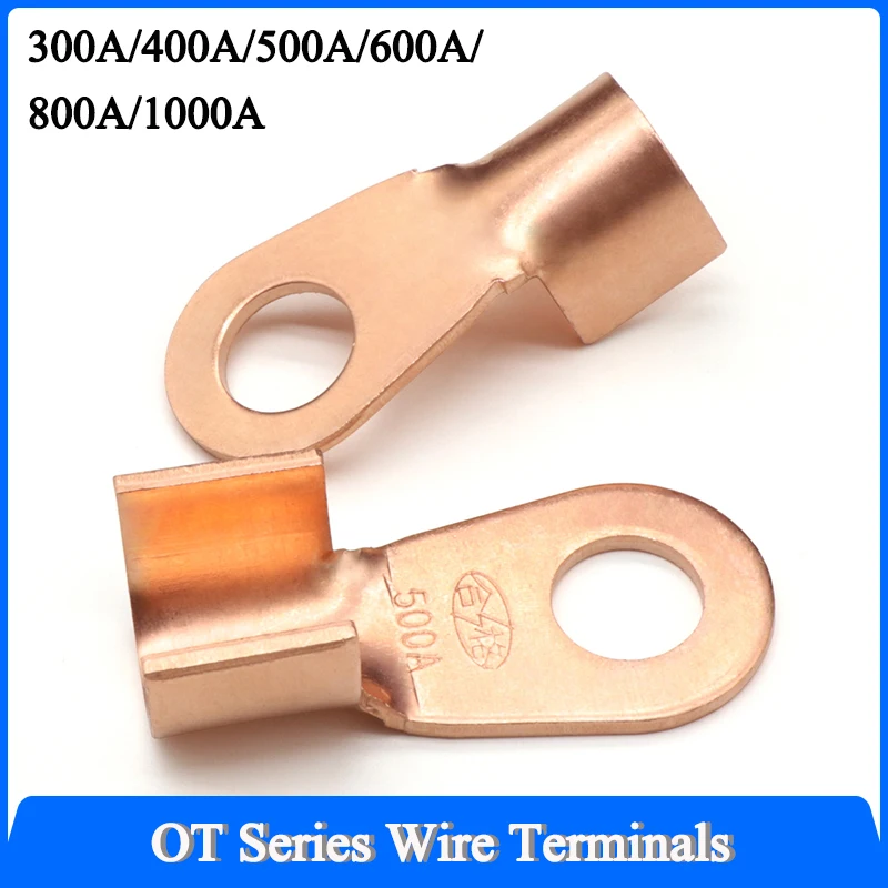 Wire Terminal OT Type Open-End Copper Crimp Terminal Lugs 300~1000A Cable End Connector Splice Terminals Battery Wire Connectors