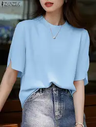 ZANZEA Summer Elegant OL Work Blouse Women O Neck Half Sleeve Shirt Casual Solid Loose Party Blusas Fashion Woman Tops Tunic