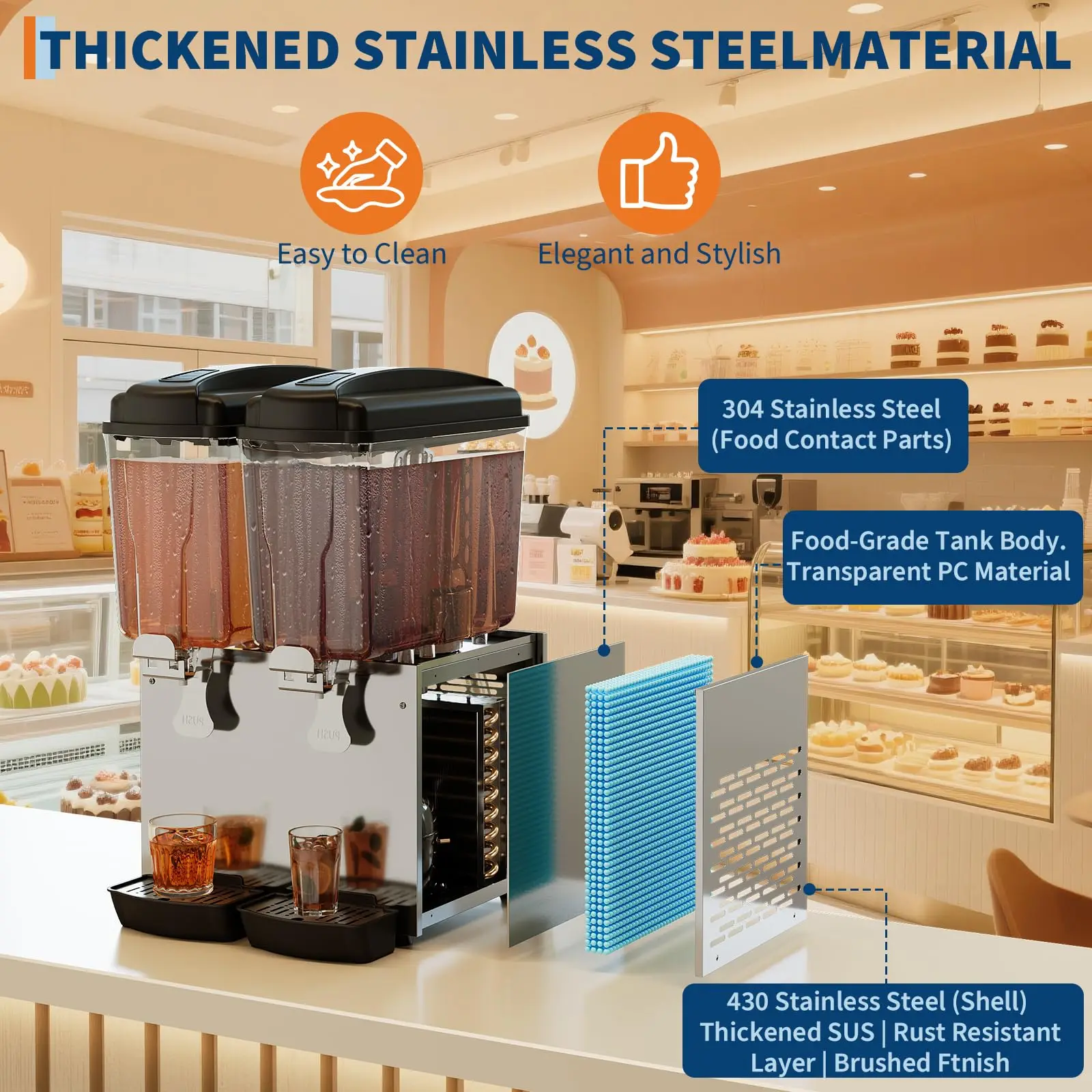 2 Tank Commerciële Drank Dispenser 18LX2 36L Rvs Iced Tea Sap Machine Snelle Koeling Voor Restaurant Hotel Party