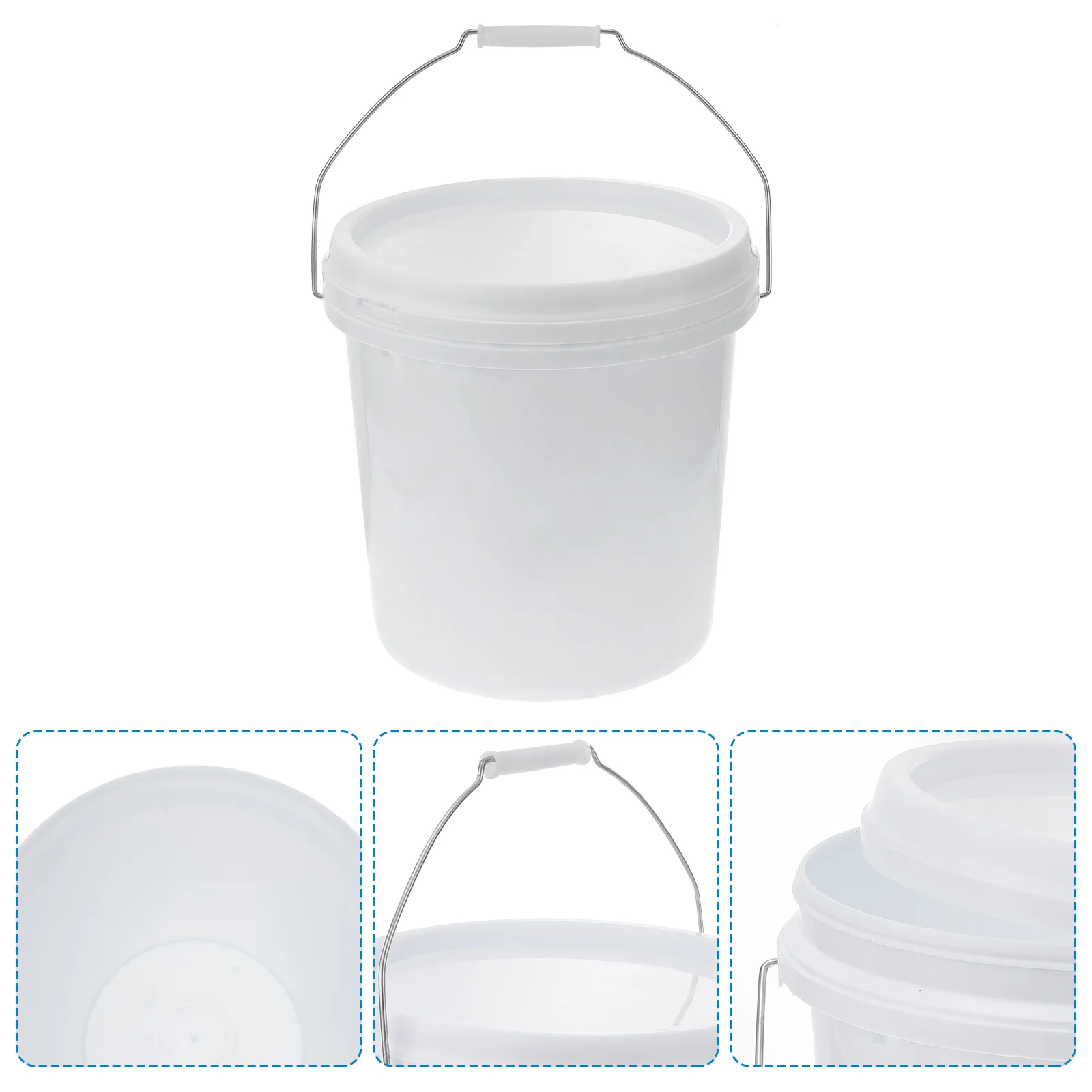 Portable Plastic Bucket 10L White Press Lid Round Container Handle Large Capacity Sealed Storage Multipurpose Home