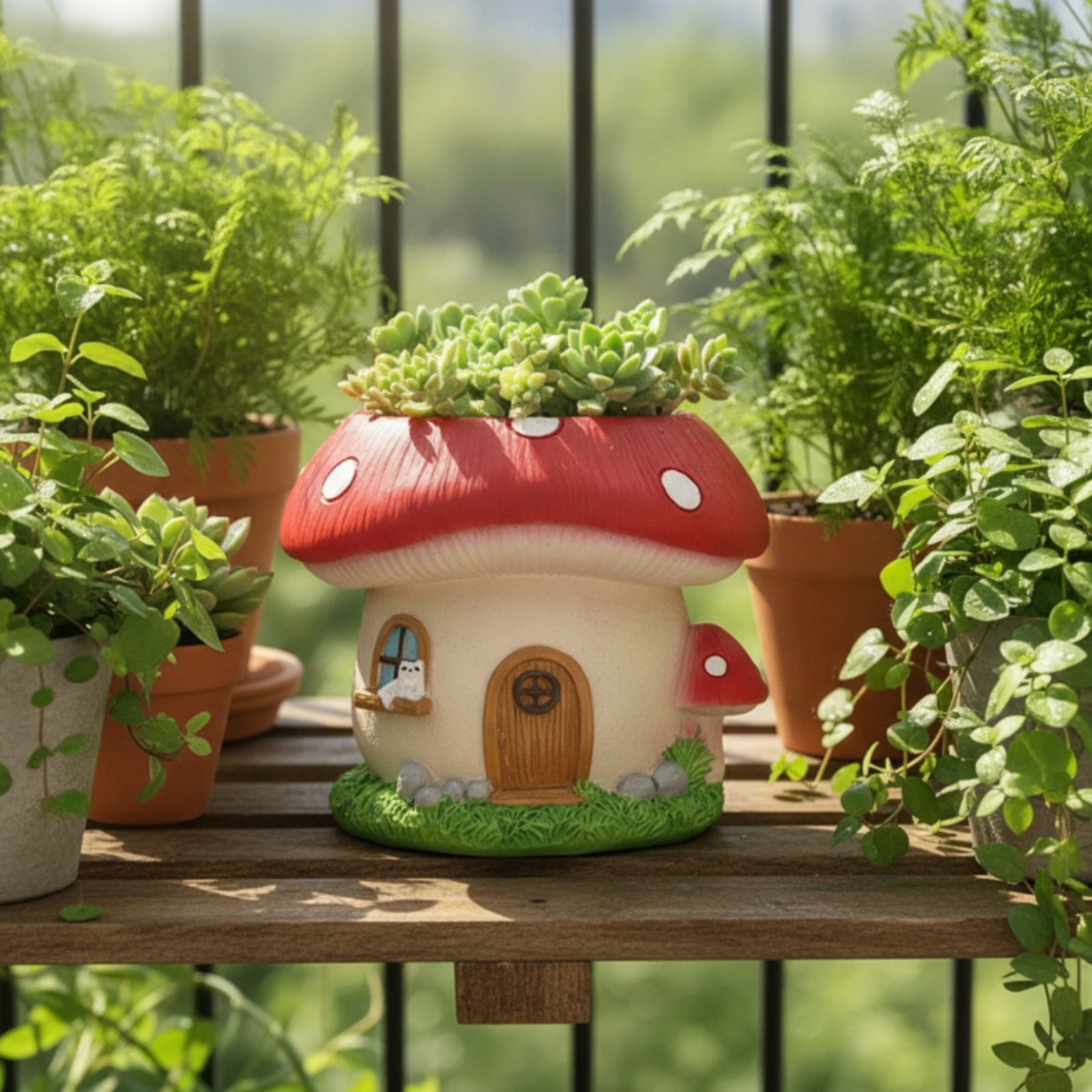 Fungus House Planter Decorative Fungus Planter Fairy Garden Ornament Cute Flower Pot with Drainage Hole Small for Gardeners