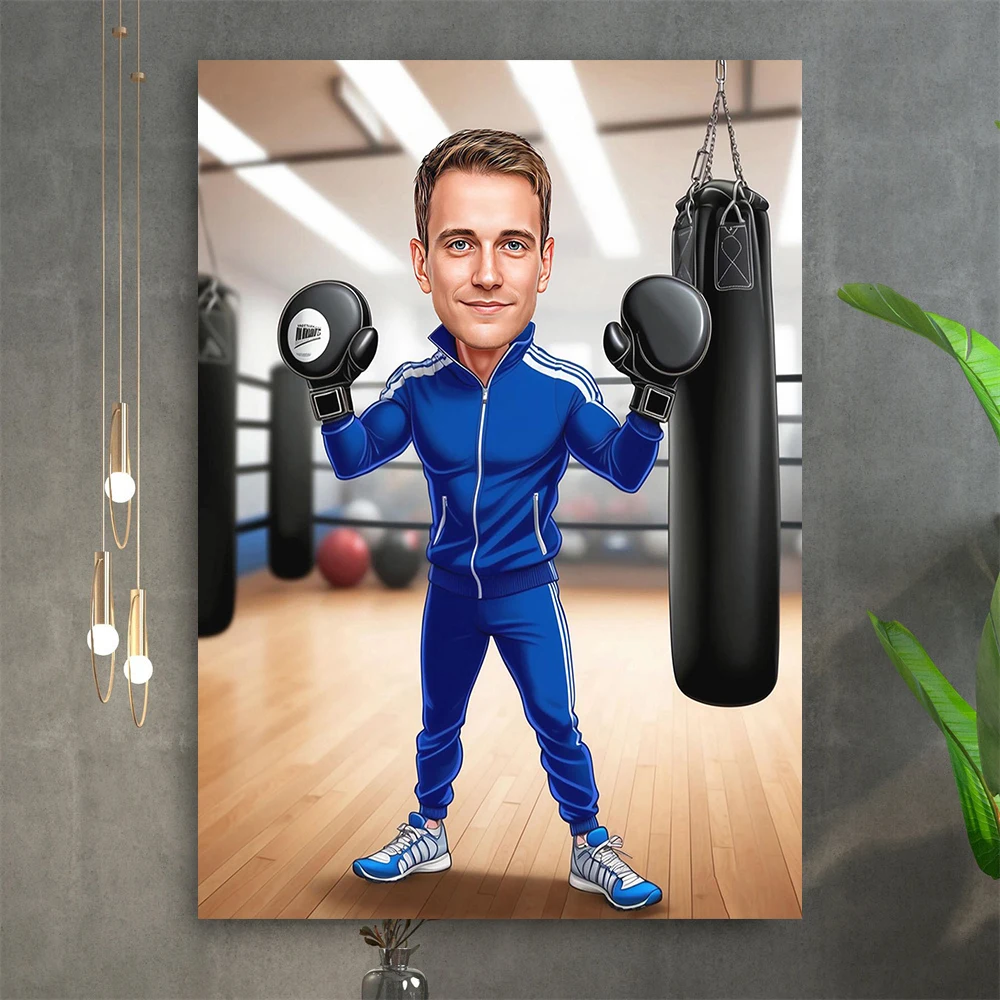 Custom Boxing Coach Cartoon Portrait Poster Boxing Coach Gift Print Custom Boxing Coach Caricature Canvas Painting Birthday Gift