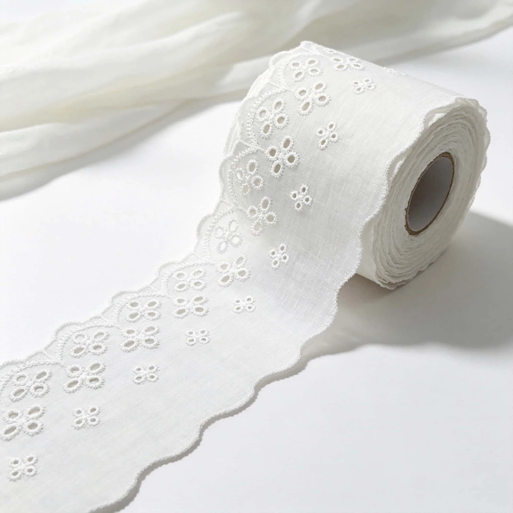7.5cm Floral Cotton Lace Trim 4/16 Yards White Eyelet Scalloped Ribbon for Sewing Gift Wrapping Wedding Decor