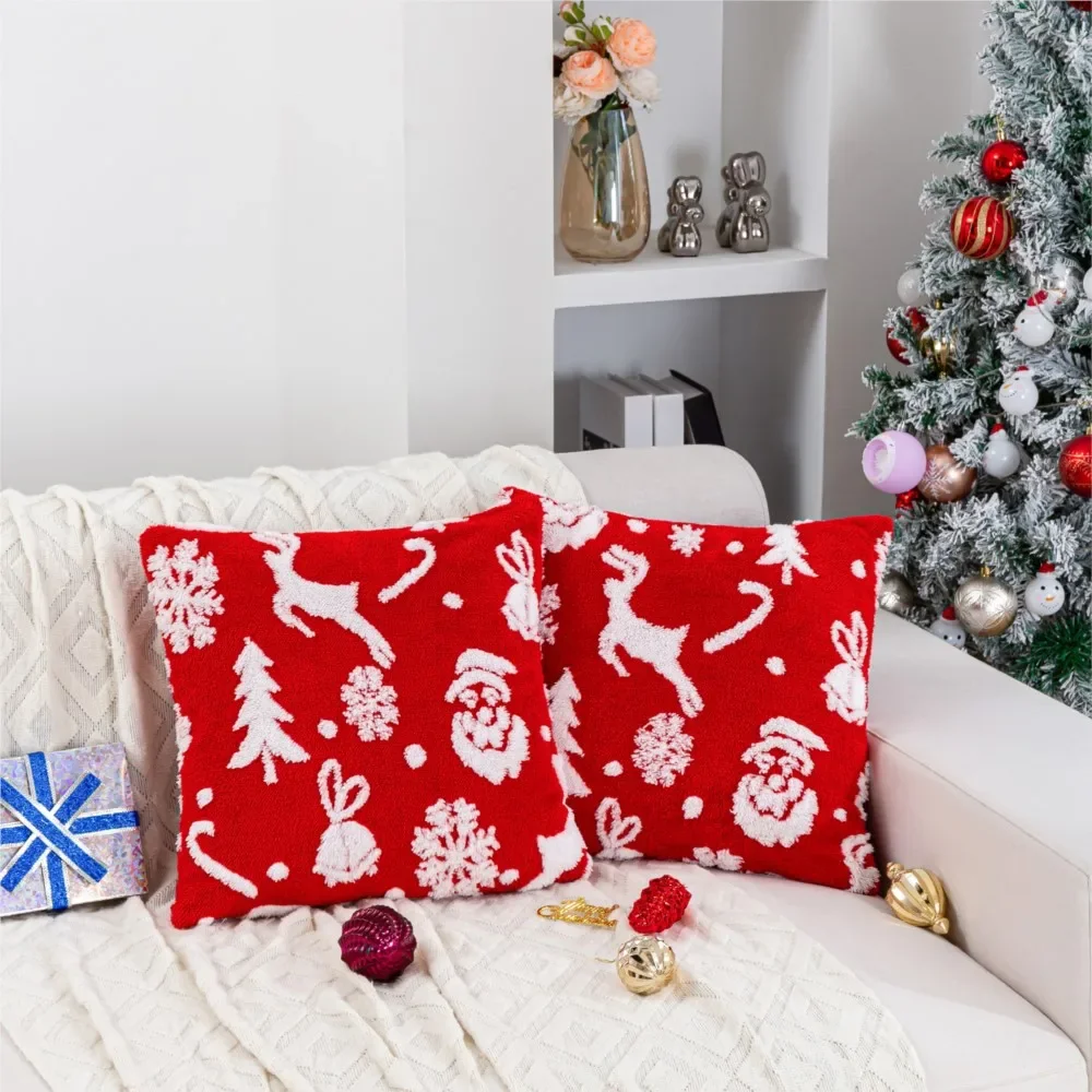 1Pc Personalized Christmas Theme Santa Claus Reindeer Pattern Throw Pillow, Double-Sided Design, Soft Plush Cushion with Insert