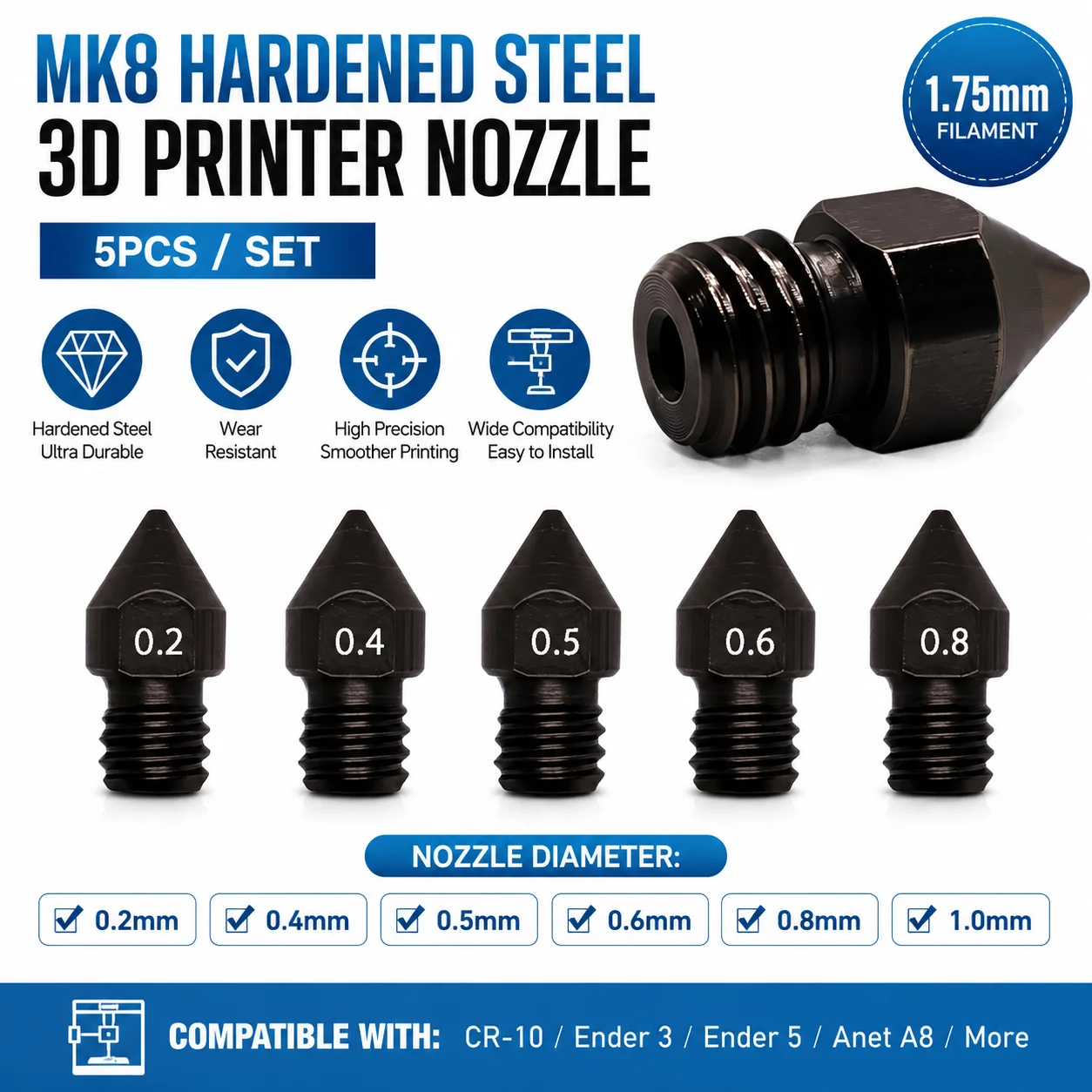 Boquilla de acero superendurec - 3D Printing Nozzle reseña y precio