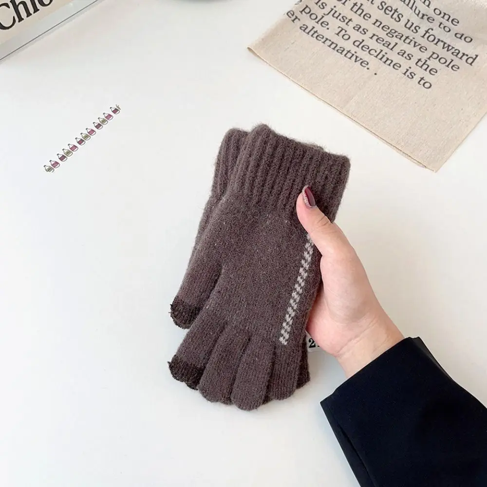 Winter Touchscreen Men Knitted Gloves Thickened Nonslip Knitted Woolen Gloves Mittens Solid Color Full Finger Gloves Male