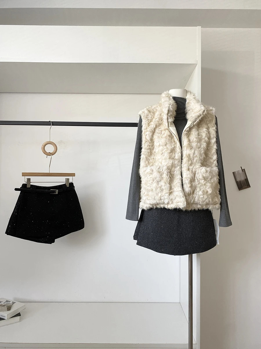 Retro Heavy Embellishment High Waist Cover Hip Half Skirt Pants Women's Autumn Winter New Fashion A-Line Short Skirt Pants