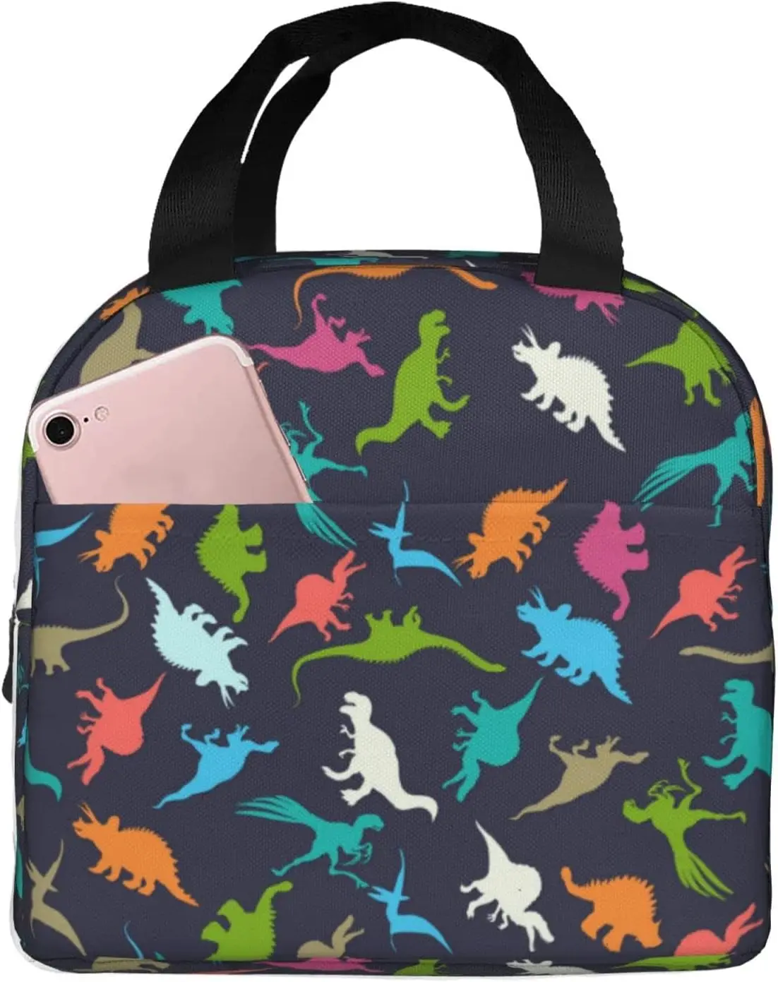 Kawaii Dinosaur Lunch Bag for Women Men, Reusable Dino Insulated Lunch Box Contains with Frond Pocket for Work Picnic Travel