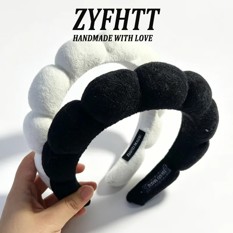 1/5 Stück ZYFHTT Einfaches Wolken-Schwamm-Stirnband für Frauen, Bonbonfarbenes breites Haarband, modisches Mädchen-Gesichtshaarband, Haar-Accessoire – Detail 3