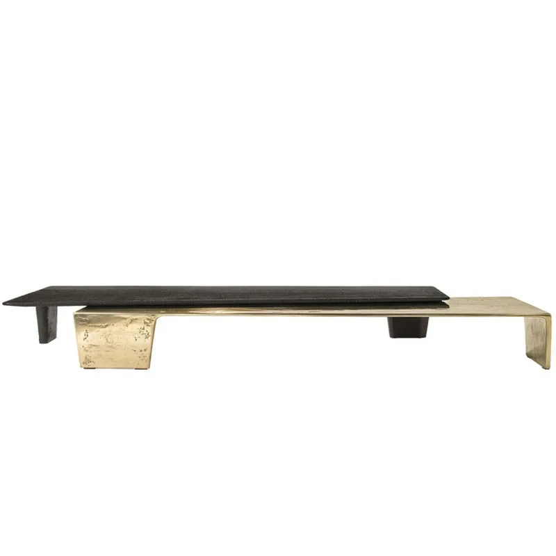 

Italian stainless steel hammer coffee table light luxury modern rectangular small apartment minimalist living room
