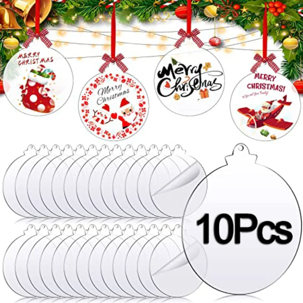 Xmas Acrylic Circles Discs Clear Blanks DIY Christmas Tree Hanging Decorations Keychain Charms Bauble Transparent Ornament Disc