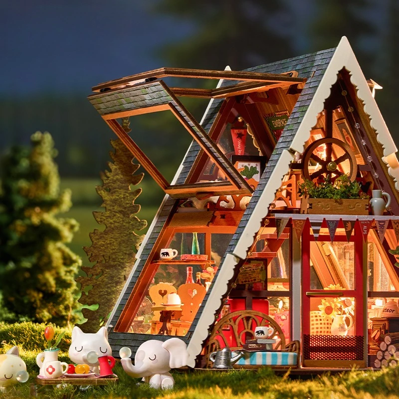 Triangle Wooden House Handmade Diy Cottage Art House House European Style Villa Miniature Model Gift