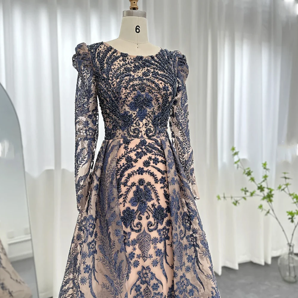 Customized Intricate High quality Formal Organza Pattern Pleat Embroidery A-line High Collar Long Dresses Cocktail Dresses image 5