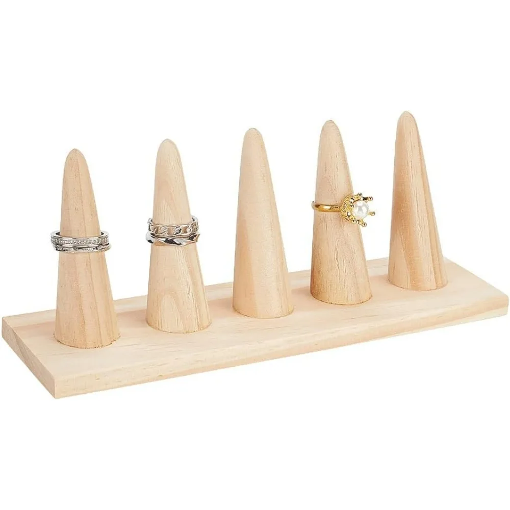 Wooden Ring Holder, Cone Shape Ring Organizer Finger Ring Display Stand Jewelry Showcase for Women Retail Exhibition Jewelry