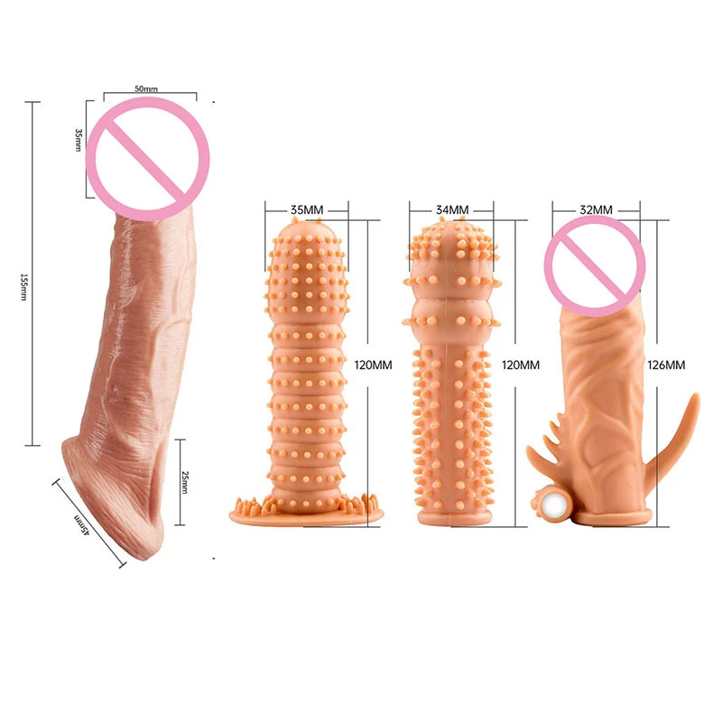 Reusable Silicone Penis Sleeve Delay Ejaculation Cock Sleeve Condom Enlarger Super Soft Penis Extender Couples Sex Toys For Man