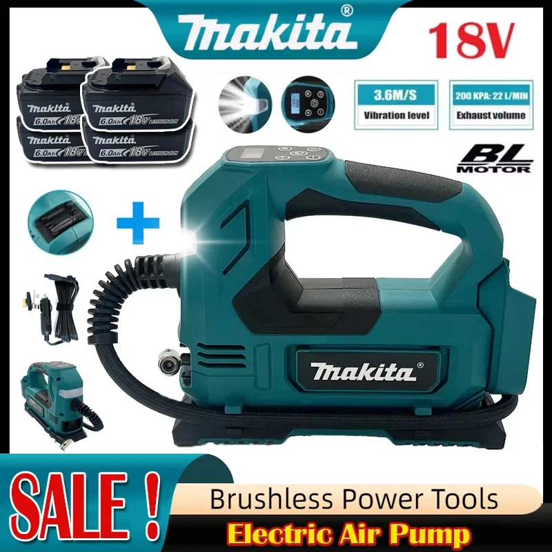 

Портативный воздушный насос Makita, автоматический беспроводной электрический компрессор, ручной автомобильный компрессор для шин, работающий от аккумулятора Makita 18V.