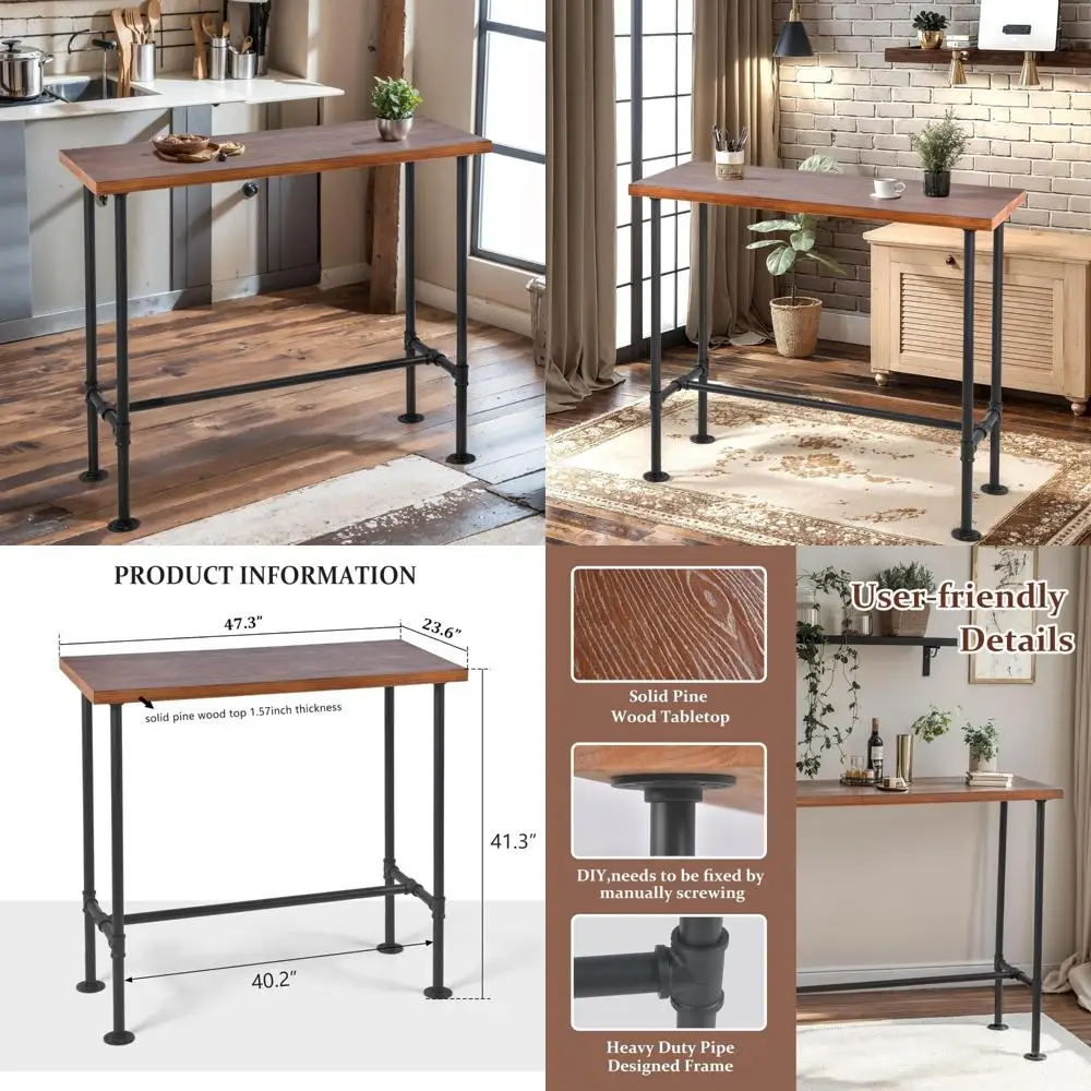 

Sturdy Metal and Solid Wood Rectangular Dining Table for Four, 47.3 Length x 41.3 Height x 23.6 Width, Ideal for Home Kitchen or