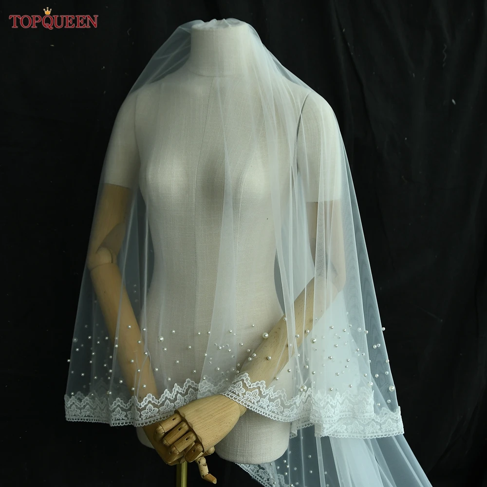 TOPQUEEN V164 Real Photos Wedding Veil 2 Layers Sequins Lace 3 Meters Cathedral Length Bridal Veil Blusher Veil Cover Face