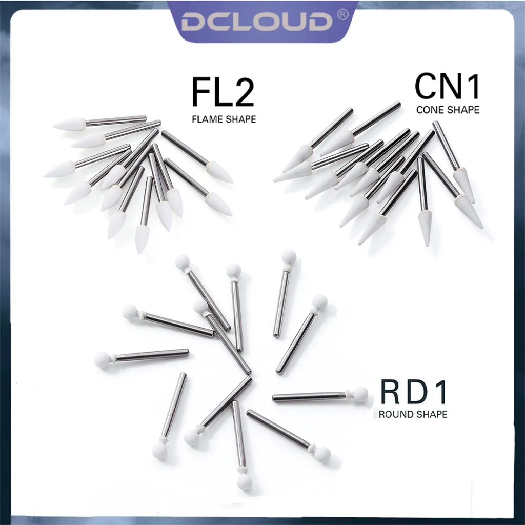 

DCLOUD 12Pcs/Box Dental Polishing Stone Flame Cone Round White Stone Polisher FG High Speed Handpiece Metal Resin Porcelain