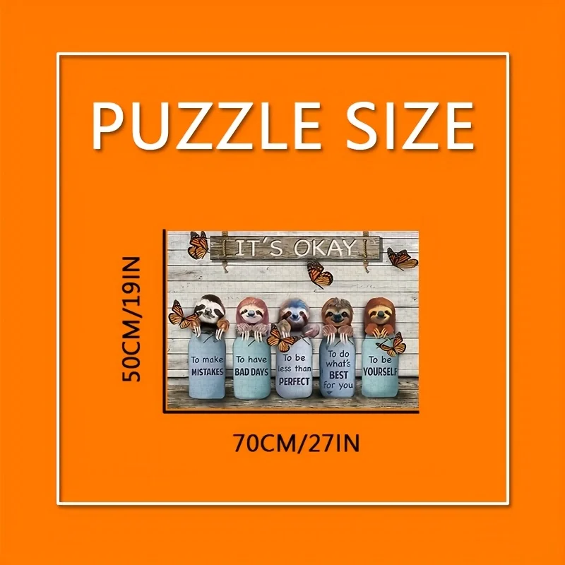 1000 قطعة من أحجية الصور المقطوعة على شكل كسلان وفراشة - تصميم رائع مع تأكيدات إيجابية، إطار مستطيل أبيض، محمول DIY Ar #4