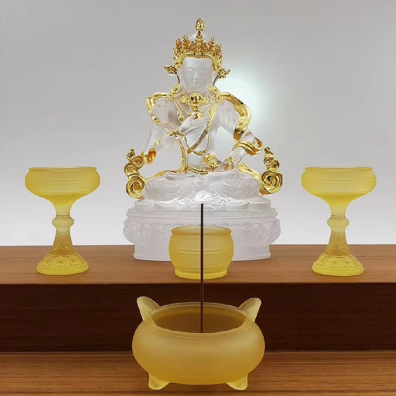 6-piece Lotus Worship Supplies Set Home Decoration Gift box Liuli Crystal Glass Censer Burner