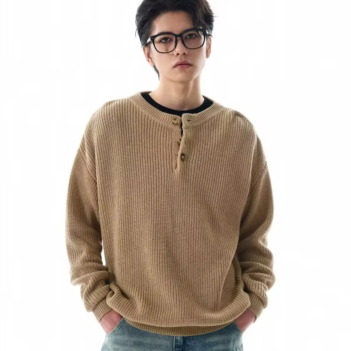

Fall Winter V-Ne Knitted Sweater Cardigan Men's Color Casual Sle Outerwear Loose Fit Long Sve Zipper Closure