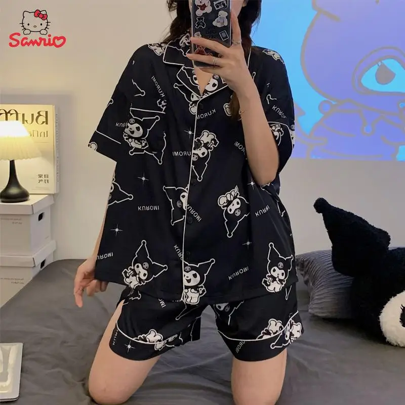 Sanrio Kuromi Pajamas Cinnamoroll My Melody Summer Short Sleeve Shorts Pattern Cartoon Home Clothes Y2K Female Sleepwear Gifts