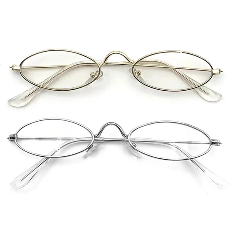 Simple Metal Frame Y2K Small Oval Eyeglasses Women Girls Thin Glasses Gold Silver Reading Plain Eyewears Anti Blue Light Uv400