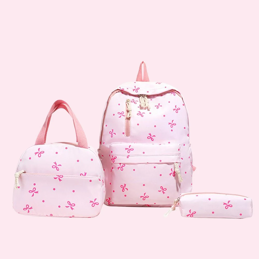 3 ピース/セット弓プリントバックパックハンドバッグと鉛筆ケース付き美的デイパック女の子女性旅行