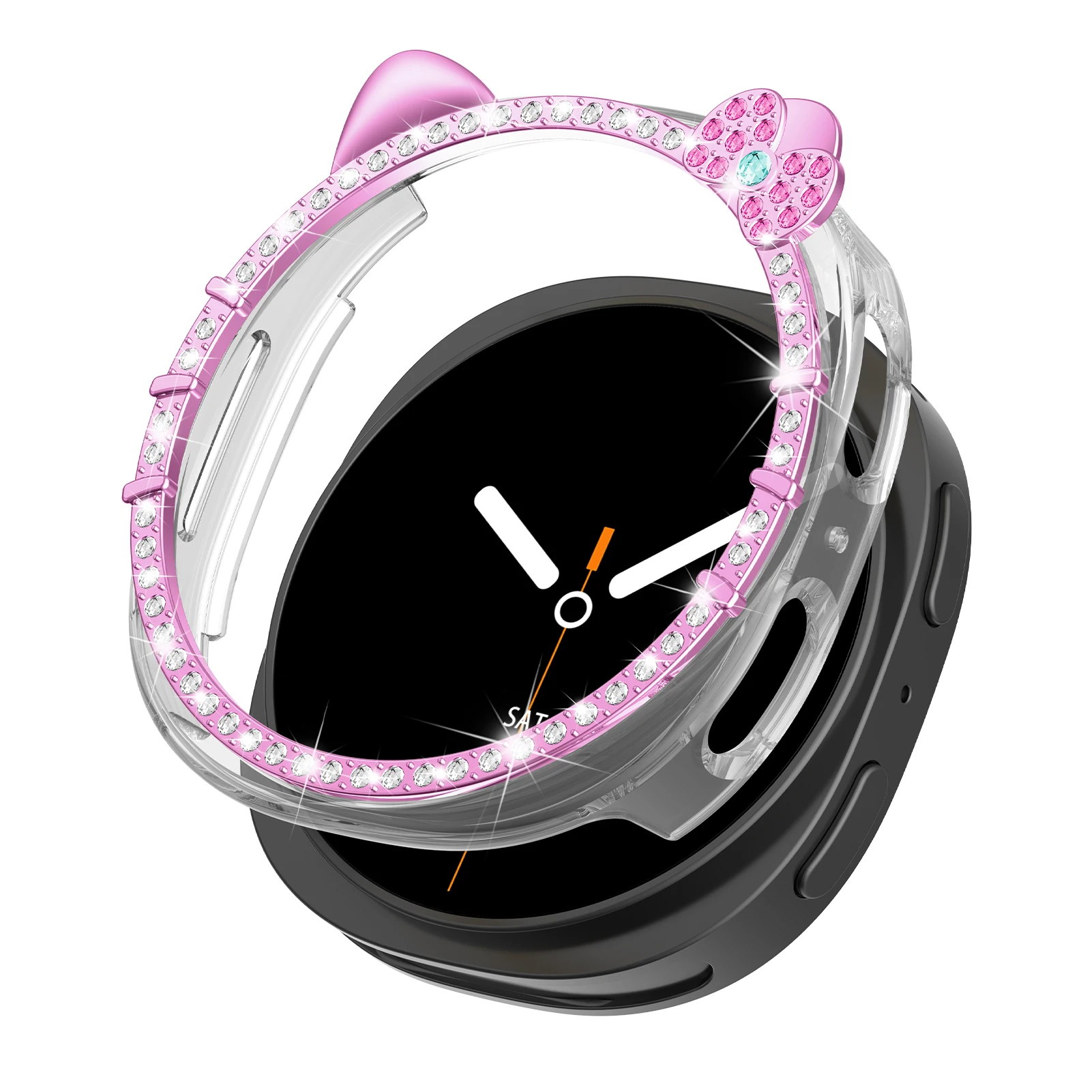

Bling Diamond 3D Cat Kit Ear Transparent Bumper for Samsung Galaxy Watch 8 Case 40mm 44mm PC Hollow Frame Cover Accessories