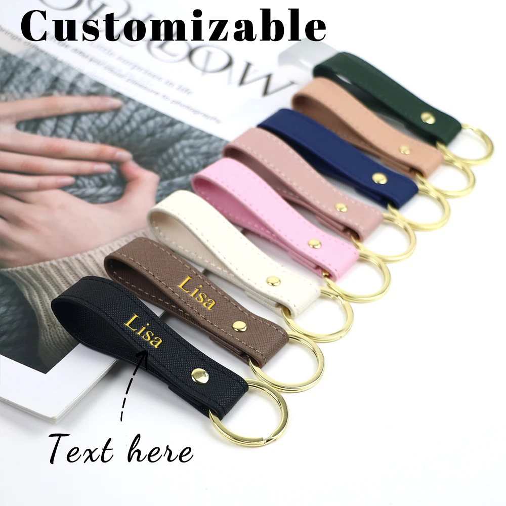 พวงกุญแจหนัง PU ลายซาฟายาโน สีพื้น ชื่อสั่งทำได้ ของขวัญคริสต์มาส วันเกิด พวงกุญแจรถยนต์